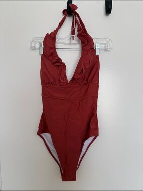 Cupshe Ruffled Halter One-Piece Swimsuit - rust